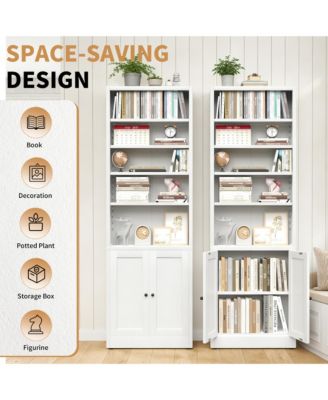 71" Industrial Metal Bookshelf - Freestanding Storage Bookcase with Adjustable Open Shelves and 2 Cabinet Door for Home Office