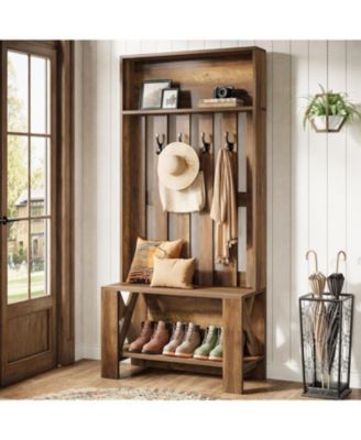 Hall Tree with Shoe Bench and Shoe Storage, 70.8" Tall Freestanding Coat Rack with Hooks