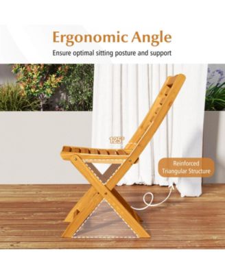 3PCS Patio Folding Wooden Bistro Set Cushioned Chair Conversation