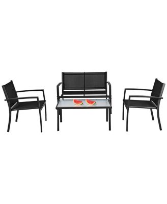 4 PCS Patio Furniture Set Sofa Coffee Table Steel Frame Garden Deck