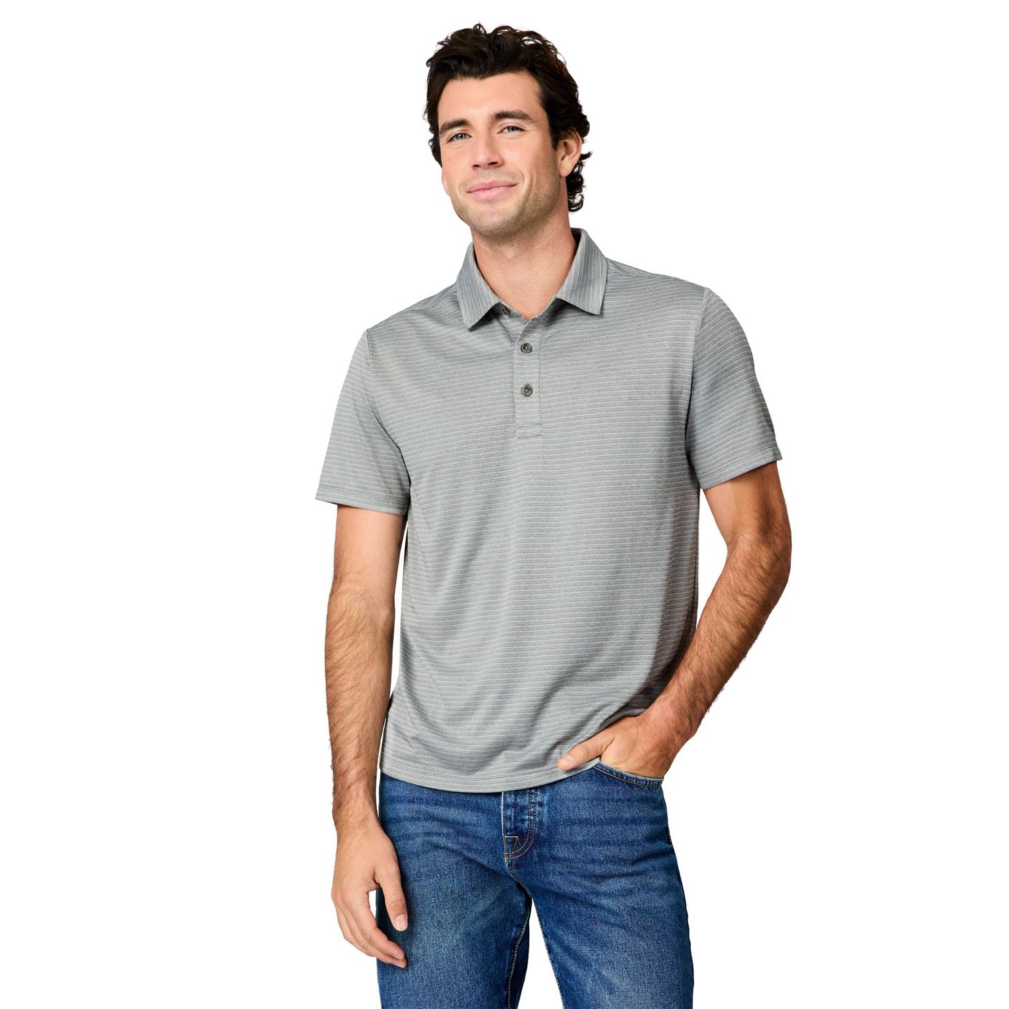 Мужское поло Free Country Tech Jacquard Polo Shirt, цвет: Туманный — фото 1