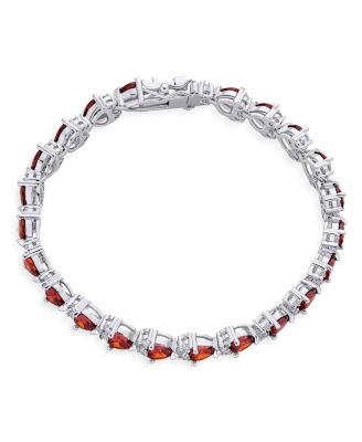 Romantic Red Clear Cubic Zirconia CZ Heart Shape Tennis Bracelet 7-7.5 Inch Silver Plated
