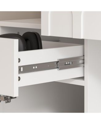 79.1 in. Tall Wood 13-Shelf Standard Bookcase with Writing Desk Table, Glass Door Cabinet,Drawers, French Style