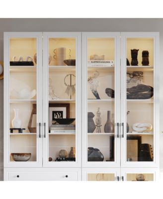 Modern 10-Shelf Accent Bookcase with Glass Doors, LED Lights