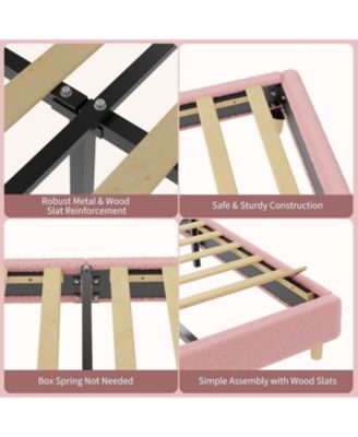 Full Bed Frame with Boucle Arch Headboard Modern Upholstered Platform Wooden Slats No Box Spring Kids Guest
