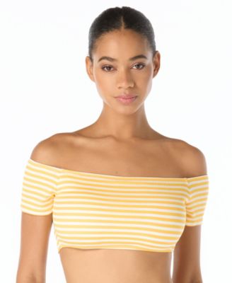 Michael Kors Women's Off-The-Shoulder Stripe Bikini Top