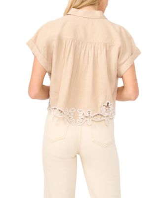 Women's Collared V-Neck Short-Sleeve Blouse