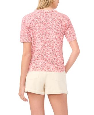 Women's Floral Print Short-Sleeve Crewneck Sweater