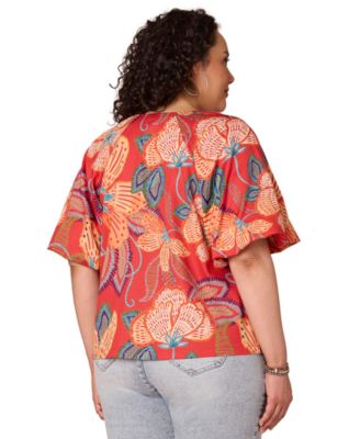 Plus Size Bubble Bell-Sleeve Printed Top