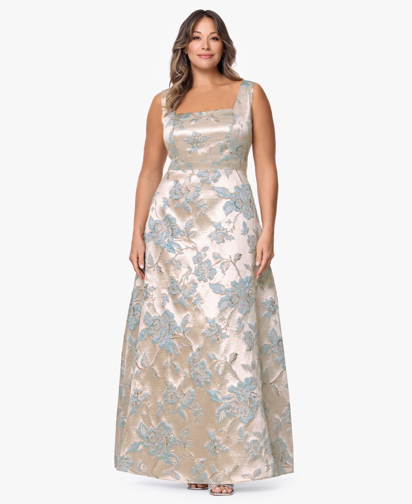 Женское платье XSCAPE Plus Size Sleeveless Square Neck Long, цвет: Шалфейный золотой — фото 1