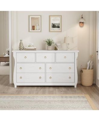 Dresser for Bedroom, Modern Wood 7 Drawer Dresser with Ring Pull Handles