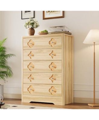 5 Drawer Tall Dresser for Bedroom, 45'' Boho Chest of Drawers, Wooden Chest with Clothes Storage Cabinet