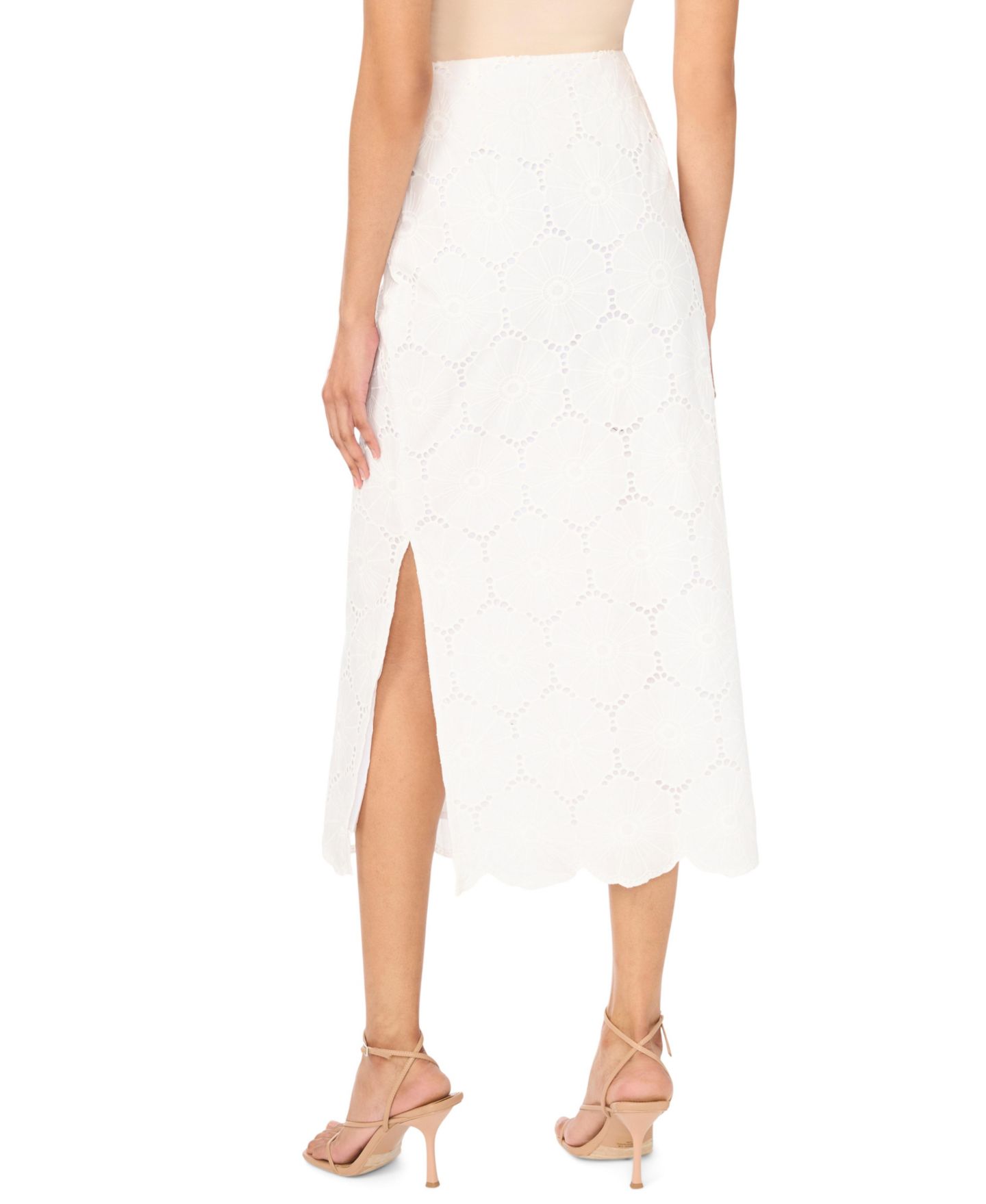 Женская юбка Vince Camuto Embroidered Scalloped Hem Midi, цвет: Белый — фото 4