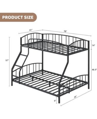 Bunk Bed  Over Full with Ladder and Arched Guardrail, Heavy Duty Bunkbeds Frame with Sturdy Steel Slats Support for Kids Boys Girls