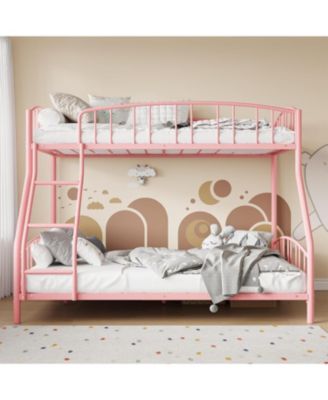 Bunk Bed  Over Full with Ladder and Arched Guardrail, Heavy Duty Bunkbeds Frame with Sturdy Steel Slats Support for Kids Boys Girls
