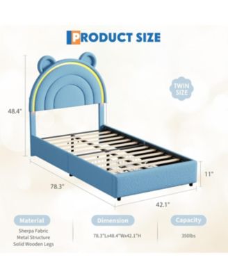 Velvet Bed Frame with LED Light Storage Drawer Upholstered Platform Bear Headboard Wood Slats No Box Spring