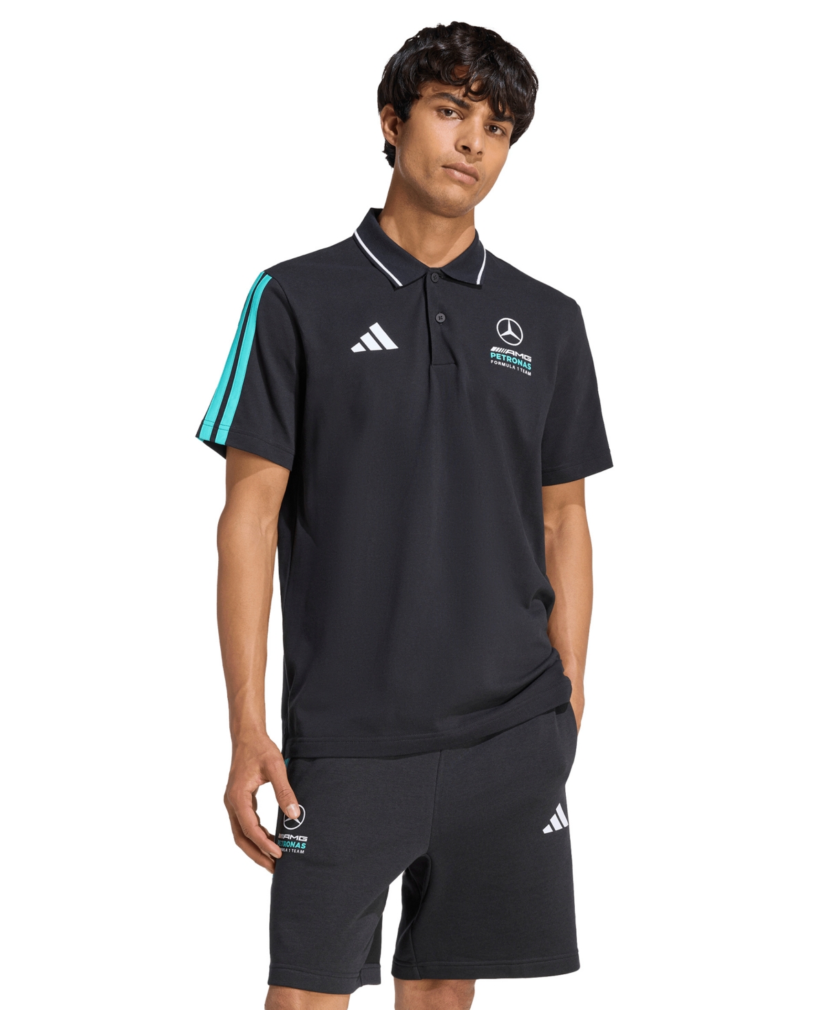 adidas Men's Mercedes Formula 1 Short-Sleeve Polo Shirt - Black/Mint Rush