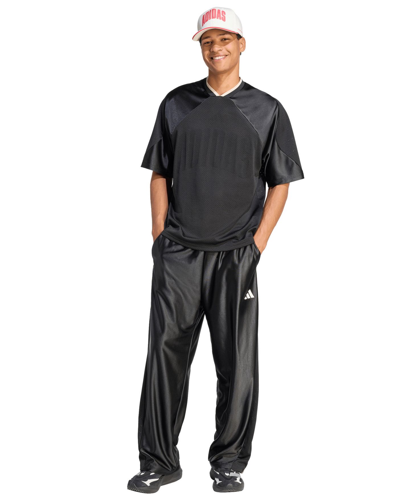 Мужские брюки adidas Stadium Dazzle Shiny Tricot, цвет: Чёрный / Льняной — фото 2