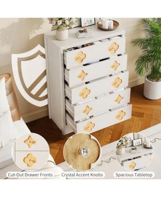 5 Drawer Tall Dresser for Bedroom, 45'' Boho Chest of Drawers, Wooden Chest with Clothes Storage Cabinet