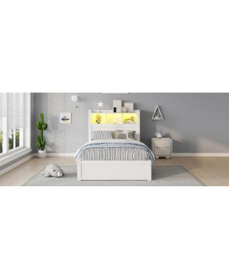 Twin Size Wood Bed with Storage Headboard and Drawers