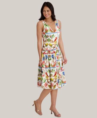 Women's Printed V-Neck Midi Dress