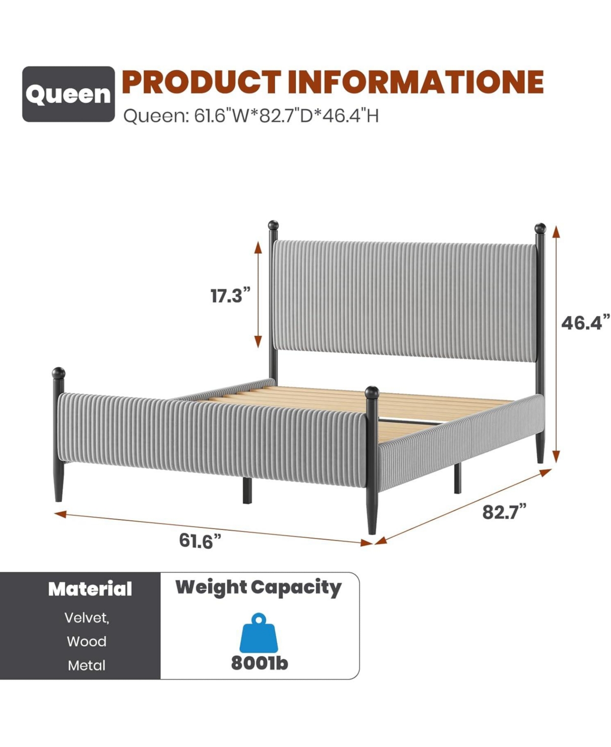 gaomon Upholstered Bed Frame - with Headboard, Soft Corduroy Fabric Platform Wooden Slats Support & Heavy Duty Feet