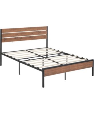 Bed Frame With Wood Headboard Strong Wooden Slats Under Bed Storage Quiet Design No Box Spring Space Saver