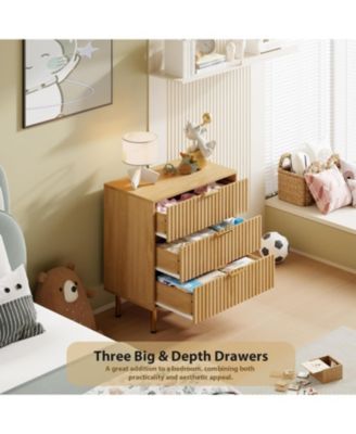 3 Drawer Fluted Dresser Modern Nightstand with Deep Drawers