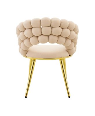 Set of 2 Beige Puffy Bubble Chairs with Gold Legs, Modern Accent Chairs