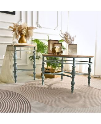   Rustic Wooden Carved Coffee Table, Round End Table For Living Room