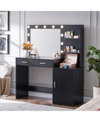 Vanity Desk with Mirror, Lights, 2 Drawers & Organizer