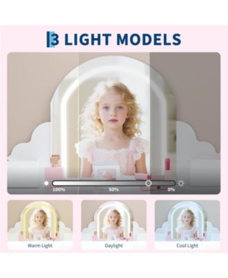 Kids Vanity Set with Adjustable Lighted Mirror and Stool