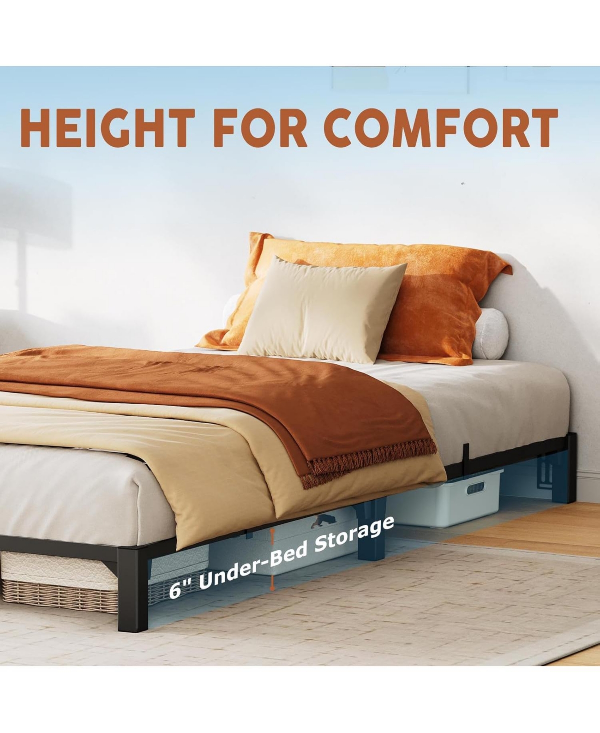 Twin Bed Frame 6 Inch Metal Platform Tool Free Assembly No Screws No Box Spring Needed Heavy Duty 800lb Reinforced Slats