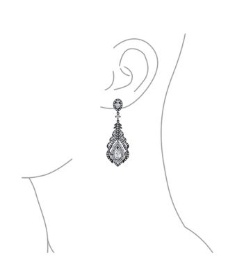 Art Deco Style Cubic Zirconia Leaf Teardrop Statement CZ Chandelier Clip On Earrings