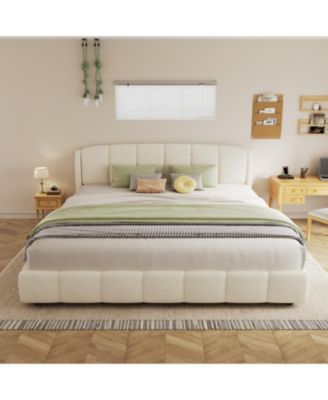 King Boucle Platform Bed with Curved Headboard