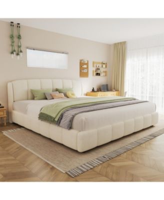 King Boucle Platform Bed with Curved Headboard