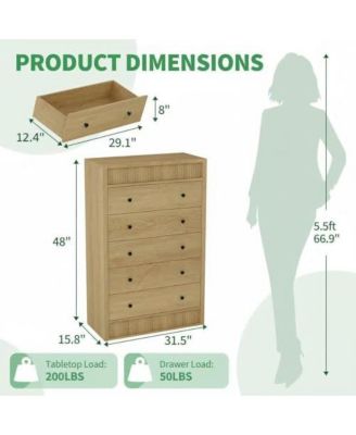 5 Drawer Tall Dresser for Bedroom, 31.5" Wide Fluted Chest of Drawers, Modern Wood Storage Cabinet