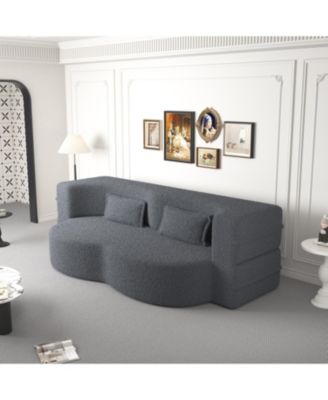 Streamdale Convertible Teddy Fabric Foam Sleeper Sofa Bed with 2 Pillows