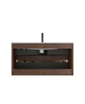 36" Walnut Wall-Mount Vanity w/ Ceramic Sink