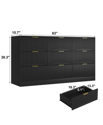 9-Drawer Dresser, 63" Large Deep Chest of Drawers, Wooden Storage Cabinet