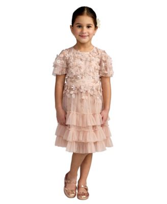 Little Girls Flutter Sleeve Tiered Ruffle Gown