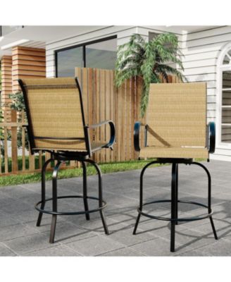 2 Piece Outdoor Swivel Bar Chairs, Patio High Swivel Bar Stools, All Weather High Back and Armrest Patio Chairs, Outdoor Rotating Chair