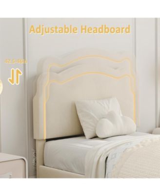 Twin Velvet Bed Frame Led Headboard Platform For Kids Wooden Slats No Box Spring  With Drawer
