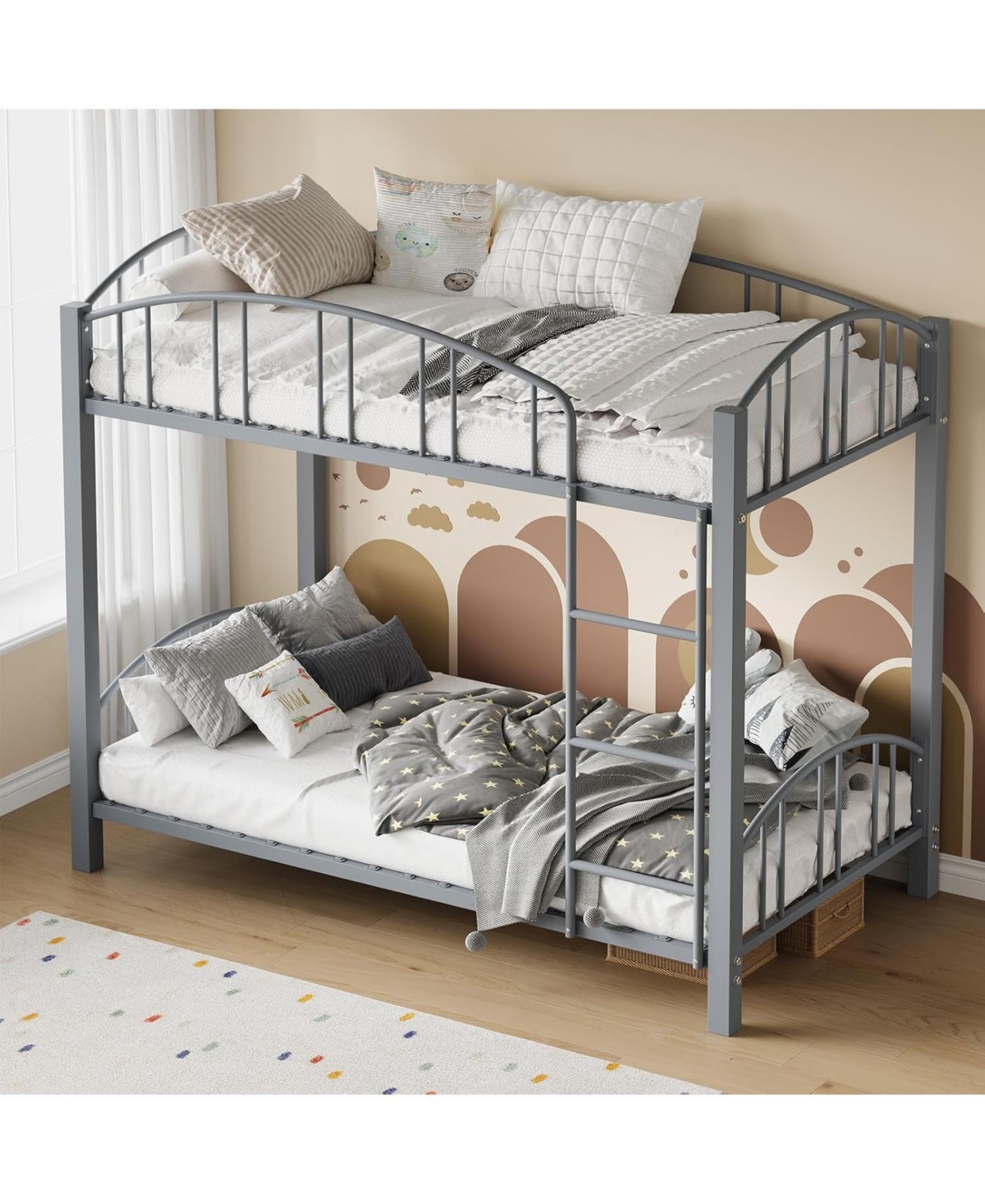 gaomon Metal Bunk Bed Stairs and Arched Guardrail Metal Slat Support Space Saver No Box