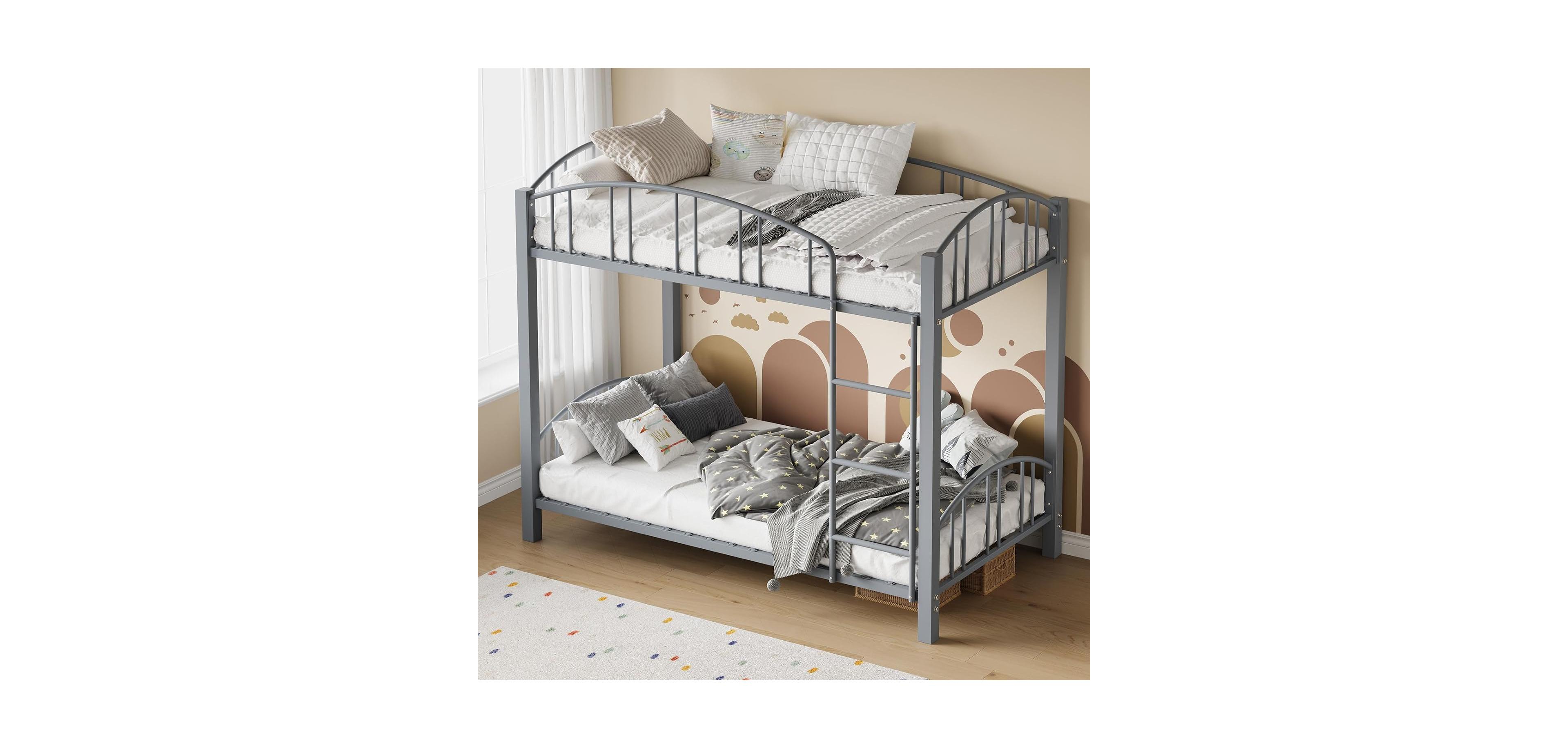gaomon Metal Bunk Bed Stairs and Arched Guardrail Metal Slat Support Space Saver No Box
