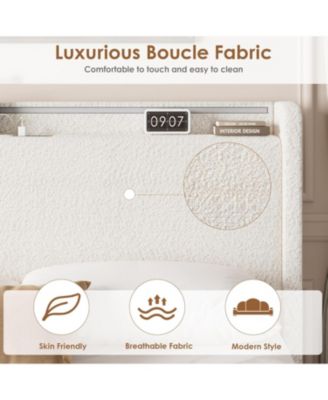 Full Boucle Upholstered Bed Frame Platform with 4 Drawers and Headboard Soft Fabric No Box Spring Required Easy Assembly