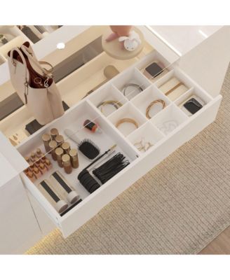 High Gloss 16 Drawer Dresser with Tempered Glass and LED Light Strip, Display Cabinet,Bedroom Armoire