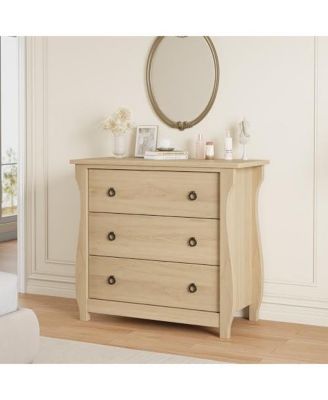 3 Drawer Dresser, Modern Dresser for Bedroom, Chest of Drawer with Metal Ring Pull Handles