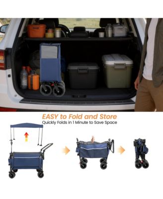 Folding Wagon Cart - Multi-Functional Push-Pull Carts with Canopy, Rotating Handle, All-Terrain Wheels, 480lbs Capacity for Transport