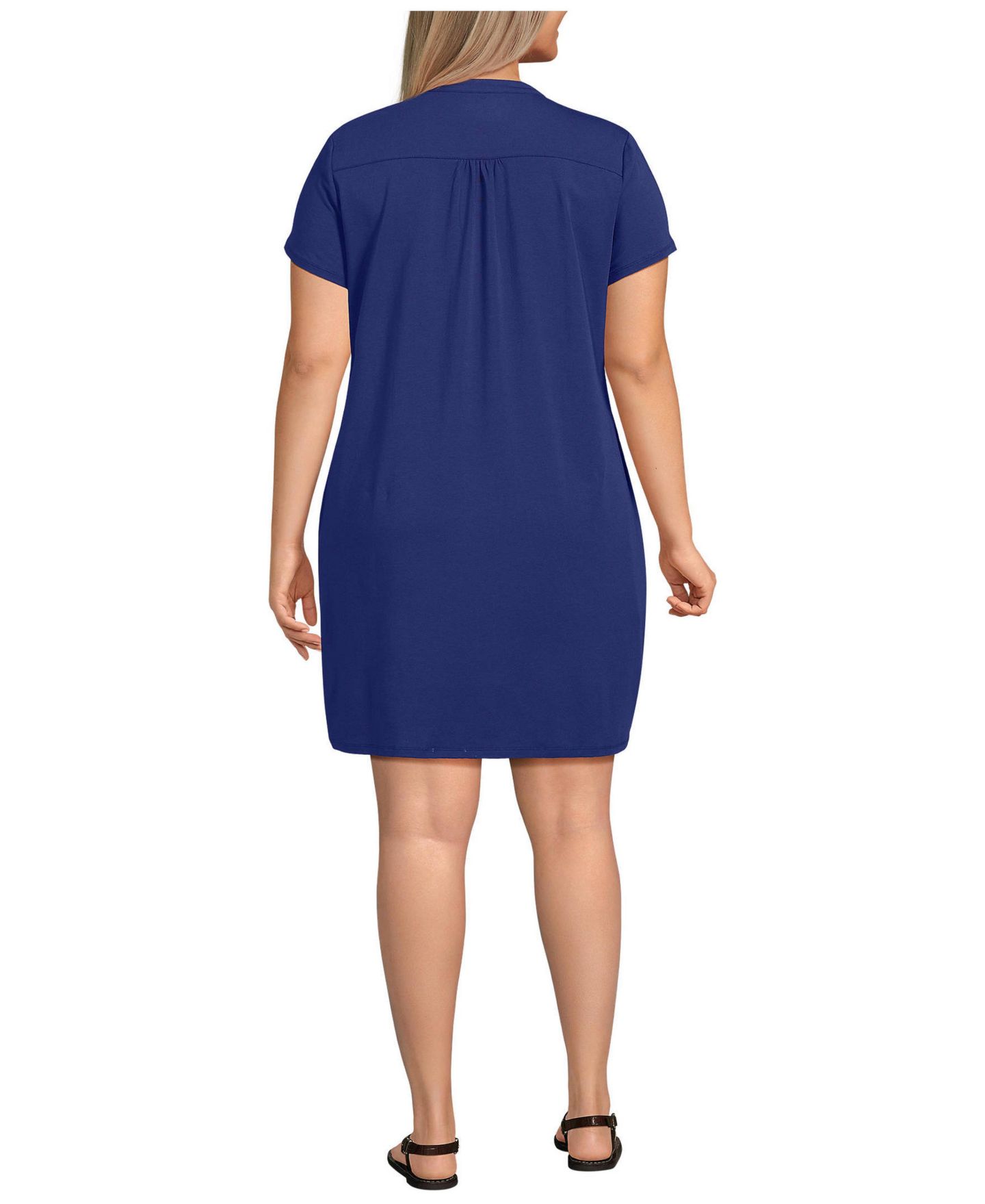 Женское платье Lands' End Plus Size Cotton Modal Pintuck Short Sleeve, цвет: Полуночный небесно-голубой — фото 2